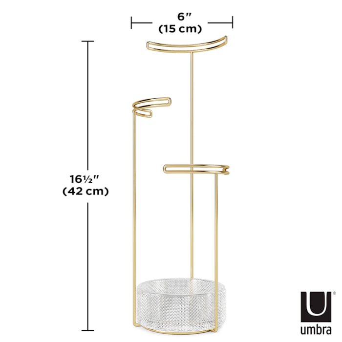 Porta Joias de Aço e Vidro Tesora Dourado Umbra - 13,34cm - Madel Home