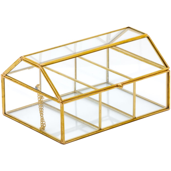 Porta Joias de Vidro e Metal Dourado M - 28cm - Madel Home