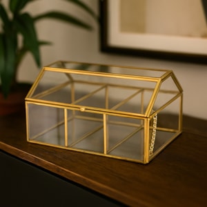Porta Joias de Vidro e Metal Dourado M - 28cm