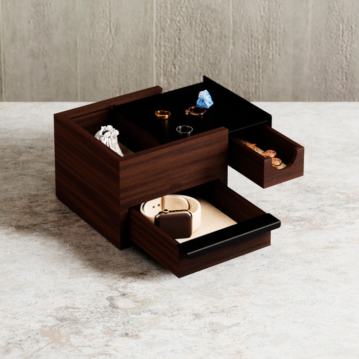 Porta Joias Mini Stowit Madeira Preto Marrom Umbra - 17,02cm - Madel Home