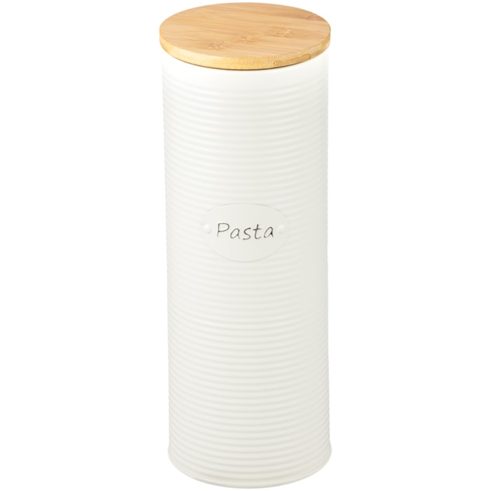 Porta Macarrão de Ferro Branco Tampa Madeira - 31cm - Madel Home