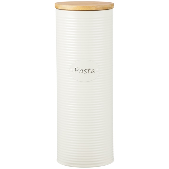Porta Macarrão de Ferro Branco Tampa Madeira - 31cm - Madel Home