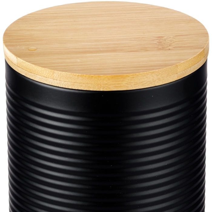 Porta Macarrão de Ferro Preto Tampa Madeira - 30cm - Madel Home