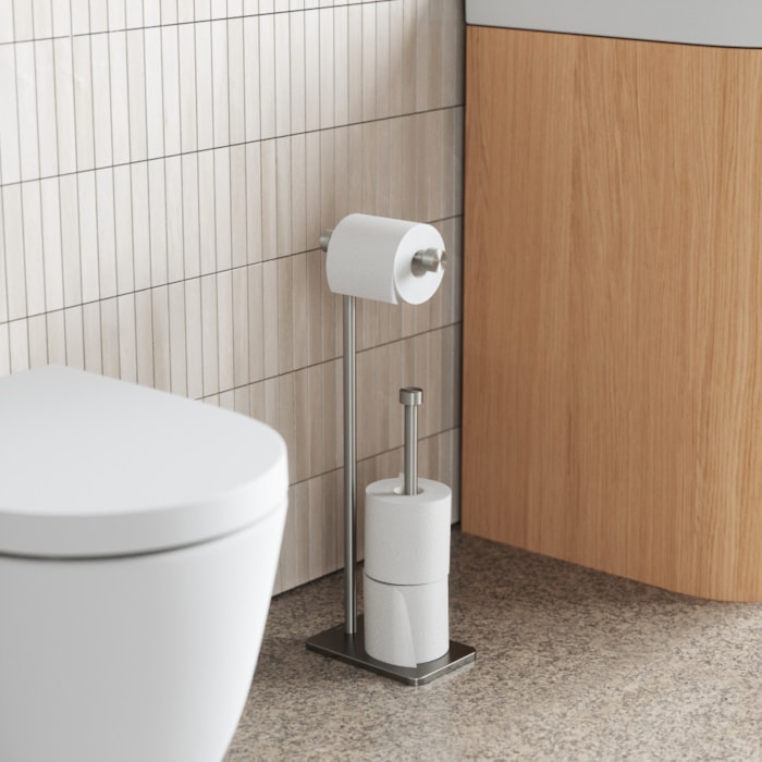 Porta Papel Higiênico de Chão Cappa Aço Níquel Umbra - Madel Home