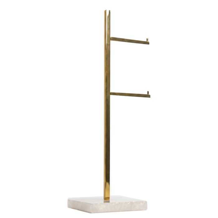 Porta Papel Higiênico Duplo de Chão em Metal Nude Pérola - 53cm - Madel Home