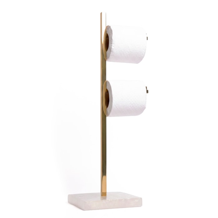 Porta Papel Higiênico Duplo de Chão em Metal Nude Pérola - 53cm - Madel Home