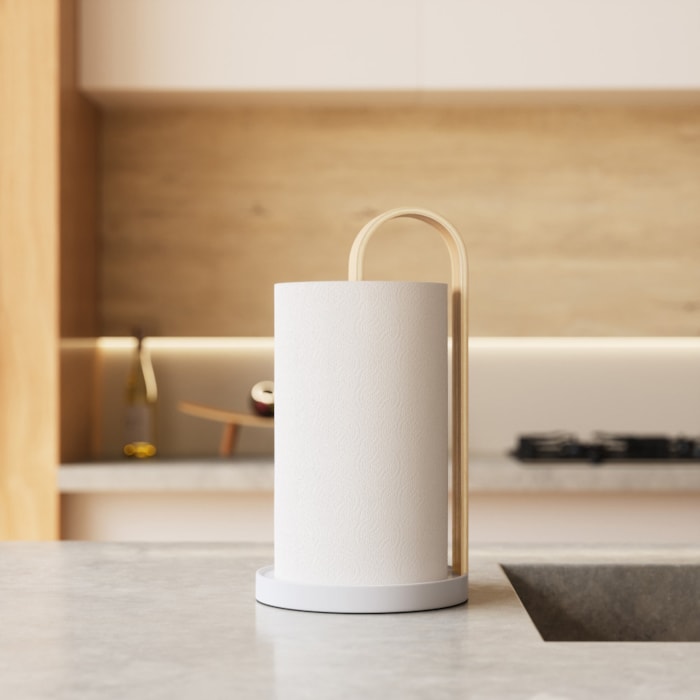 Porta Papel Toalha Bellwood Madeira Branco/Natural Umbra - Madel Home