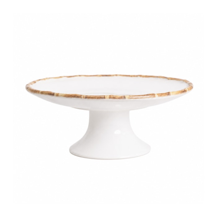 Porta Petit Four em Cerâmica com Bambu - 20cm - Madel Home