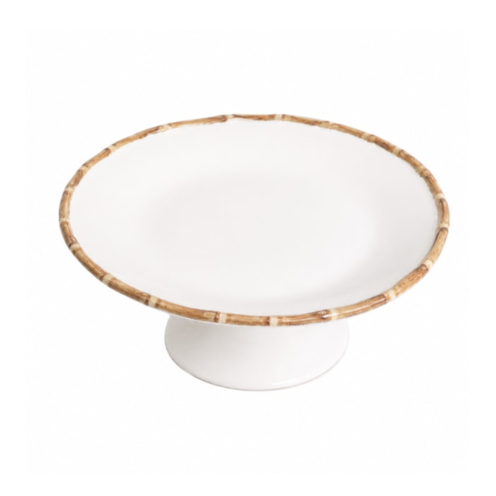 Porta Petit Four em Cerâmica com Bambu - 20cm - Madel Home
