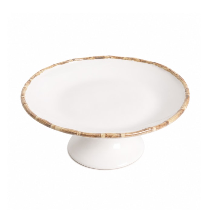 Porta Petit Four em Cerâmica com Bambu - 20cm - Madel Home