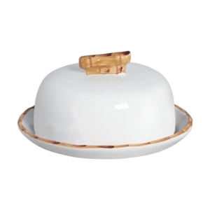 Porta Queijo Redondo em Cerâmica com Bambu - 21,5cm