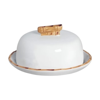 Porta Queijo Redondo em Cerâmica com Bambu - 21,5cm