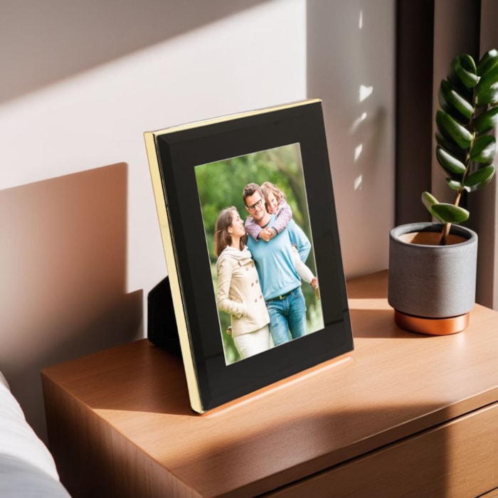 Porta Retrato de Aço Inox com Vidro Moldura Preta Wolff - 15cm - Madel Home