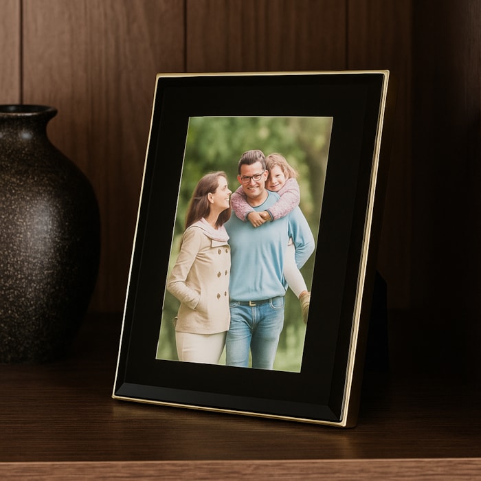 Porta Retrato de Aço Inox com Vidro Moldura Preta Wolff - 15cm - Madel Home