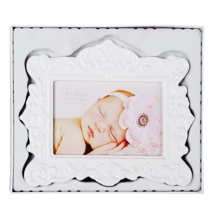 Porta Retrato de Cerâmica Retro Branco - 24x19cm - Madel Home