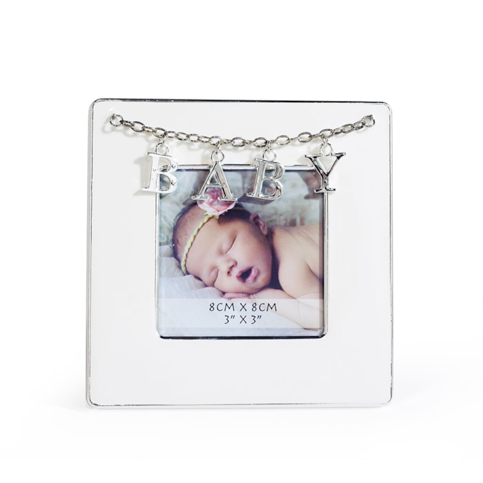 Porta Retrato de Ferro Cromado Pingente Baby Prata - 15x15cm - Madel Home