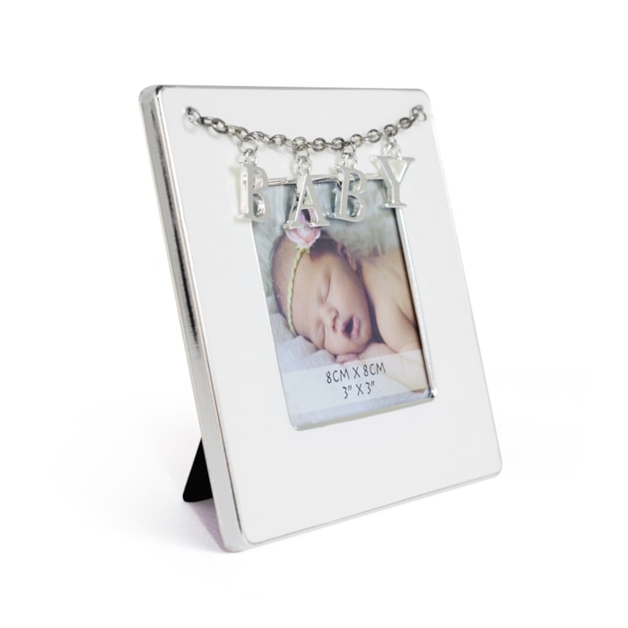 Porta Retrato de Ferro Cromado Pingente Baby Prata - 15x15cm - Madel Home