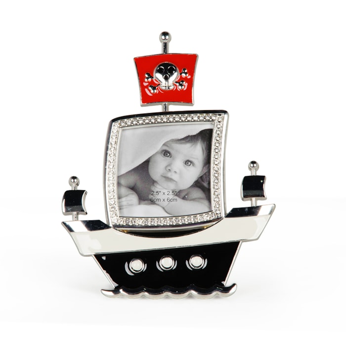 Porta Retrato de Ferro Navio Pirata Prata - 18x15cm - Madel Home