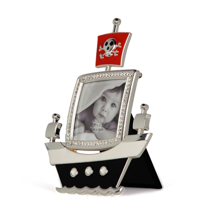 Porta Retrato de Ferro Navio Pirata Prata - 18x15cm - Madel Home
