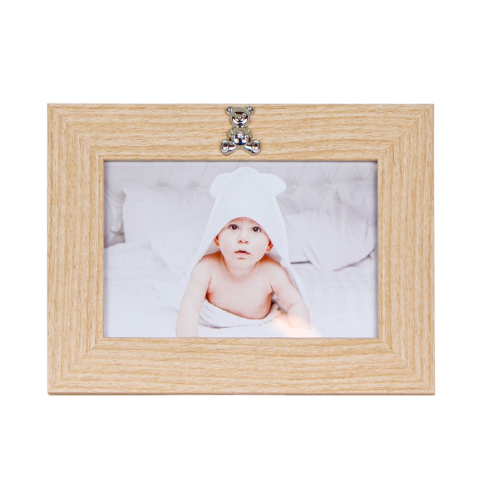 Porta Retrato de Madeira e Detalhe Urso Marrom - 15x10cm - Madel Home