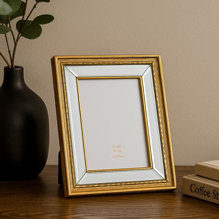 Porta Retrato de Mdf com Espelho Moldura Bronze - 25cm - Madel Home