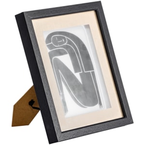 Porta Retrato de Mdf e Linho Moldura Bege e Preta - 28cm
