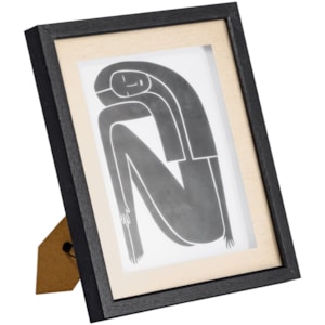 Porta Retrato de Mdf e Linho Moldura Bege e Preta - 32,5cm