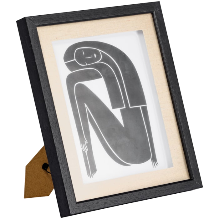 Porta Retrato de Mdf e Linho Moldura Bege e Preta - 32,5cm - Madel Home