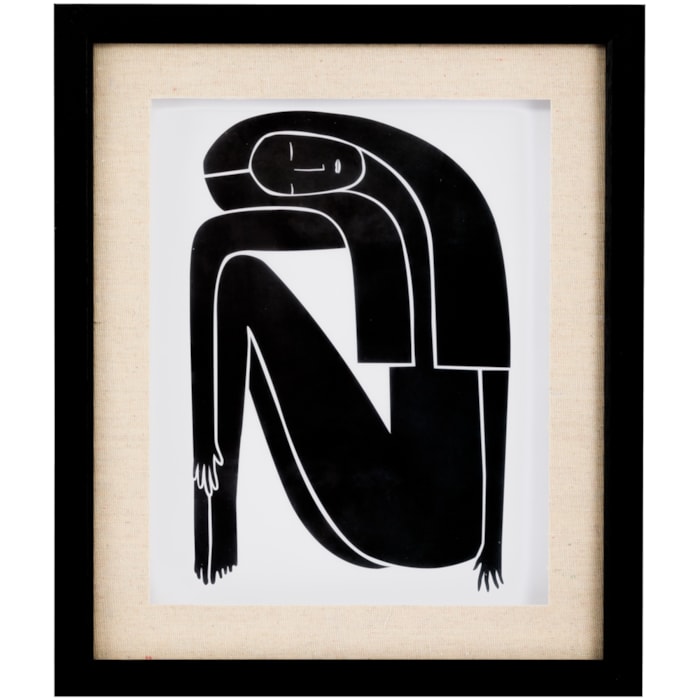 Porta Retrato de Mdf e Linho Moldura Bege e Preta - 32,5cm - Madel Home