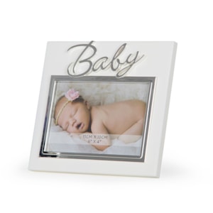 Porta Retrato de MDF e Zinco Charme Baby Prata - 21x19cm