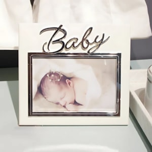 Porta Retrato de MDF e Zinco Charme Baby Prata - 21x19cm