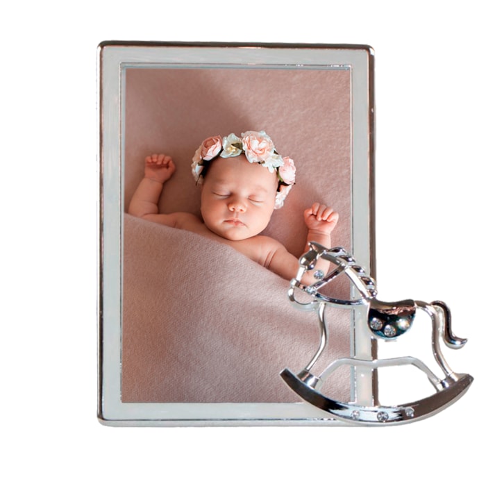 Porta Retrato de Metal Cromado Silverplated Cavalo - 19x17cm - Madel Home