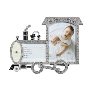 Porta Retrato de Metal Cromado Trem Memórias Prata - 17x22cm