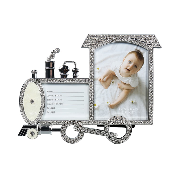Porta Retrato de Metal Cromado Trem Memórias Prata - 17x22cm - Madel Home