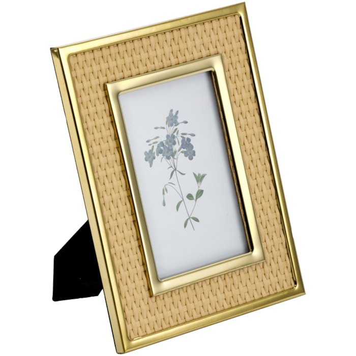 Porta Retrato de Metal Revestimento Fibra Natural Moldura Bege - 22cm - Madel Home