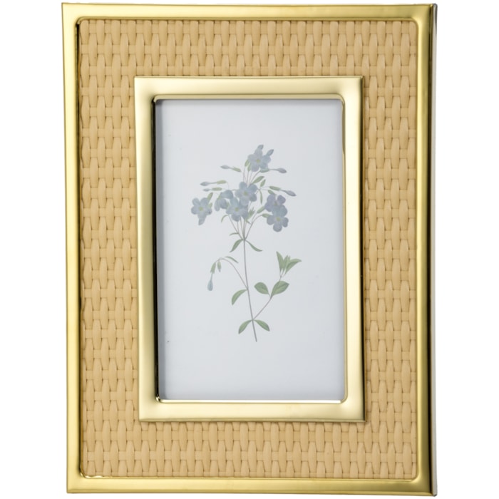 Porta Retrato de Metal Revestimento Fibra Natural Moldura Bege - 22cm - Madel Home