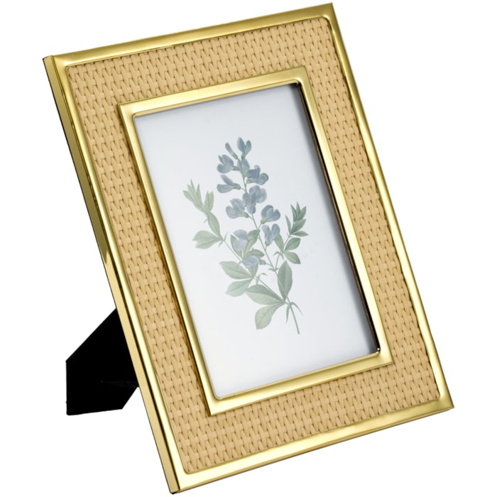 Porta Retrato de Metal Revestimento Fibra Natural Moldura Bege - 28cm - Madel Home