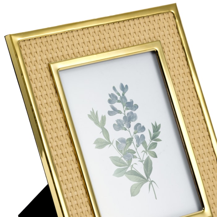 Porta Retrato de Metal Revestimento Fibra Natural Moldura Bege - 28cm - Madel Home