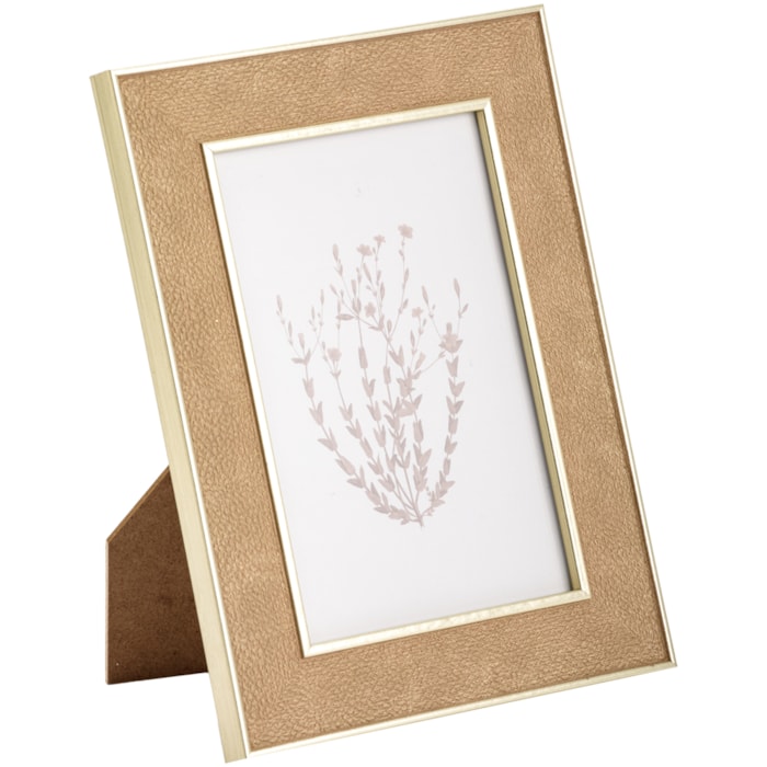 Porta Retrato de Poliestireno e Vidro Moldura em Pu Bege - 20cm - Madel Home