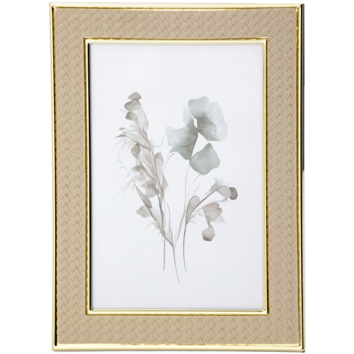 Porta Retrato de Poliestireno Moldura em Pu Bege - 18cm - Madel Home
