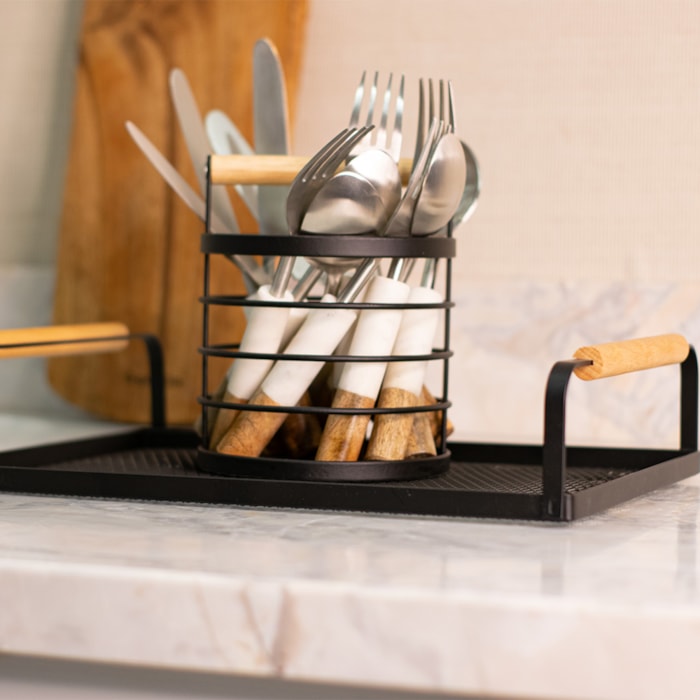 Porta Talher Rack Redondo Preto - Madel Home