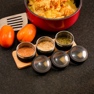 Porta Temperos Condimentos em Inox e Bambu Spice - 3 Peças