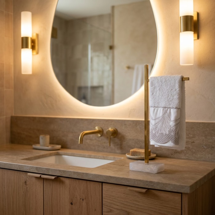 Porta Toalha de Lavabo em Metal Nude Pérola - 38cm - Madel Home