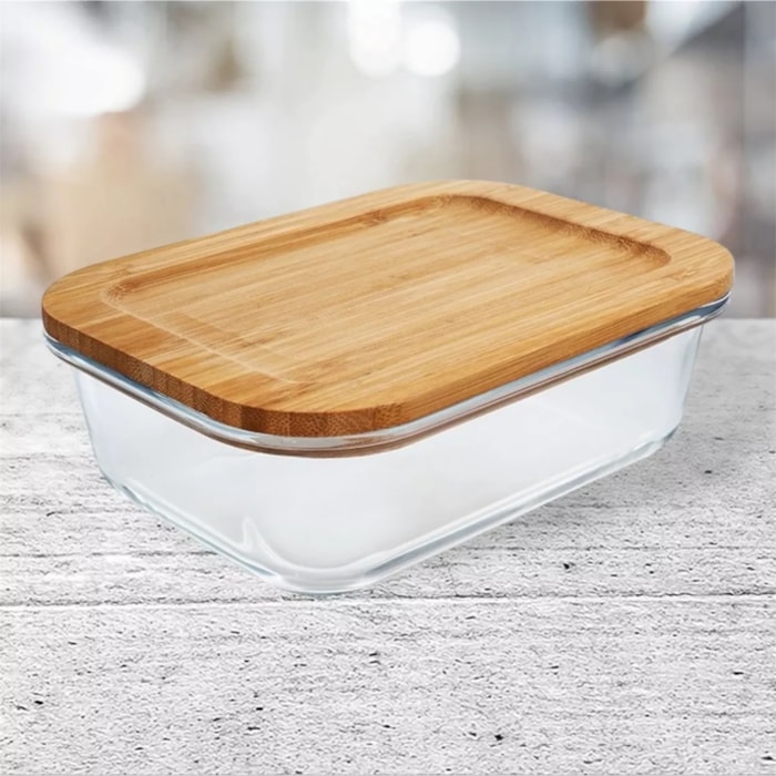 Pote Armazenamento Borossilicato e Bambu Natural - 635ml - Madel Home