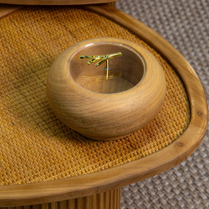 Pote de Madeira Decorativo Basic Detalhe Dourado - 18cm - Madel Home
