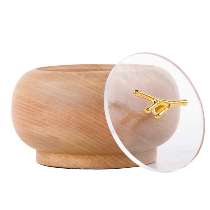 Pote de Madeira Decorativo Basic Detalhe Dourado - 18cm - Madel Home