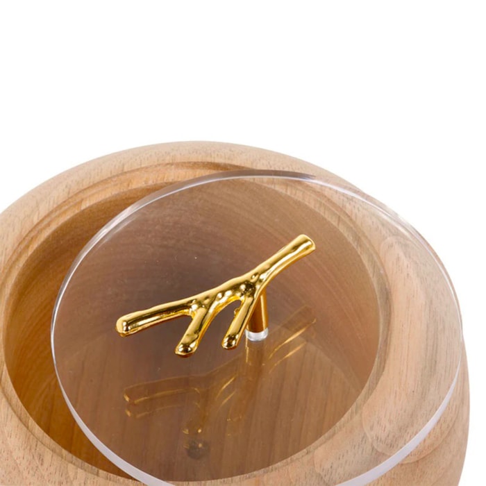 Pote de Madeira Decorativo Basic Detalhe Dourado - 18cm - Madel Home