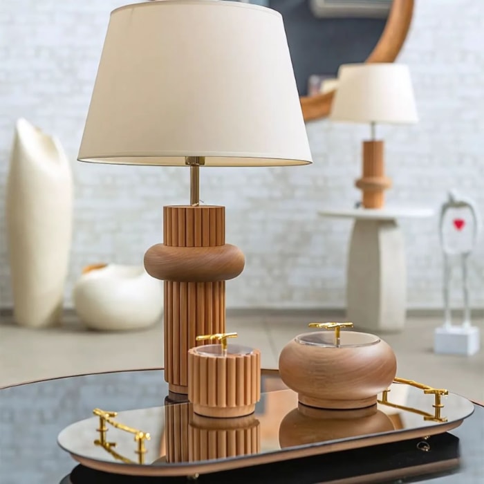 Pote de Madeira Decorativo Basic Detalhe Dourado - 18cm - Madel Home