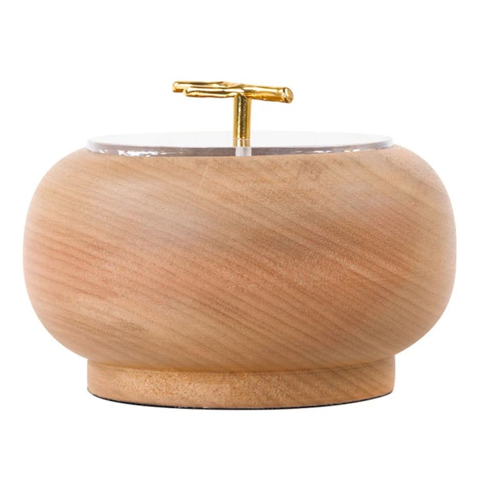 Pote de Madeira Decorativo Basic Detalhe Dourado - 18cm - Madel Home
