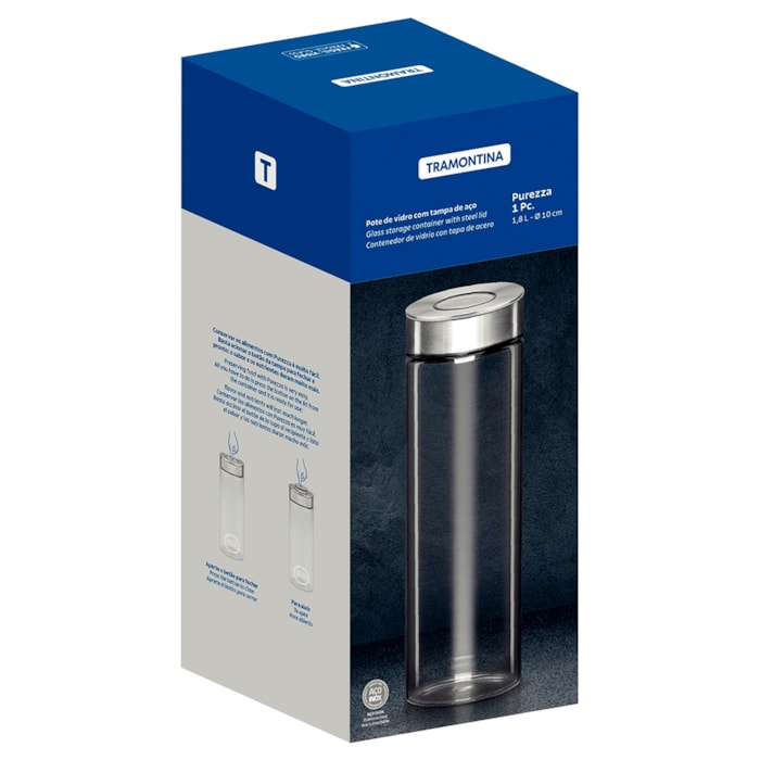 Pote de Vidro Purezza Tampa Aço Inox Tramontina - 1,8L - Madel Home